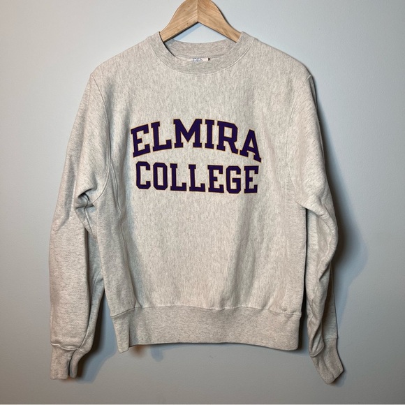 Vintage Elmira College Crewneck Men’s S Gray Champion‎ Sweatshirt Reverse Weave - Picture 1 of 7